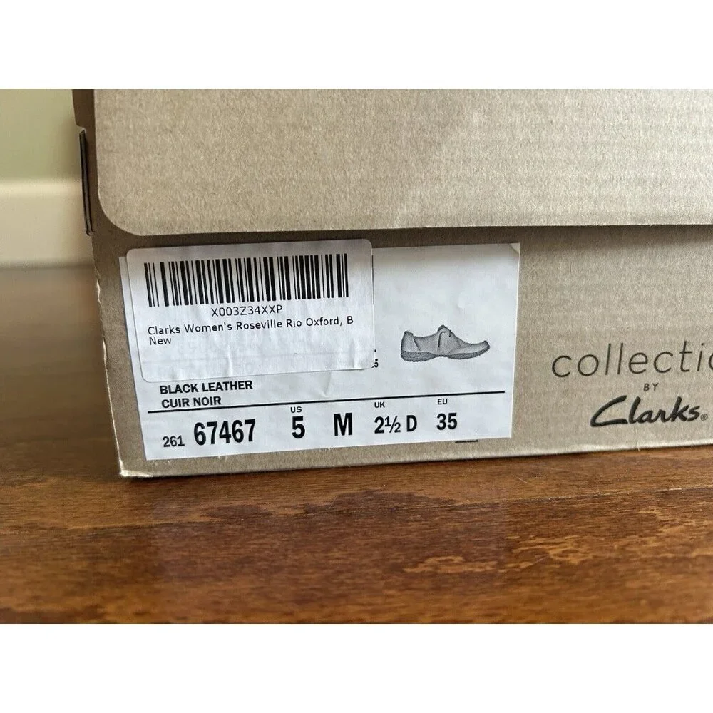 Clarks Womens Roseville Rio Oxford‎ Casual Shoes Black Leather 5 M NEW